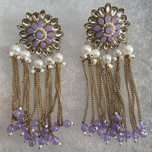 Elegant Purple and Gold Chandelier Earrings